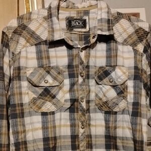 Black Men's Plaid Button Down Shirt